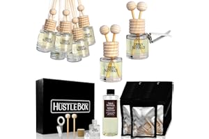 HUSTLE BOX Mahogany Coconut Hanging Car Air Freshener and Essential Oil Diffusers with Vent Clips - 25-Pack Automobile Aromatherapy Diffuser Bottles - Kit Ideal for Resale, Gifts & Party Favors