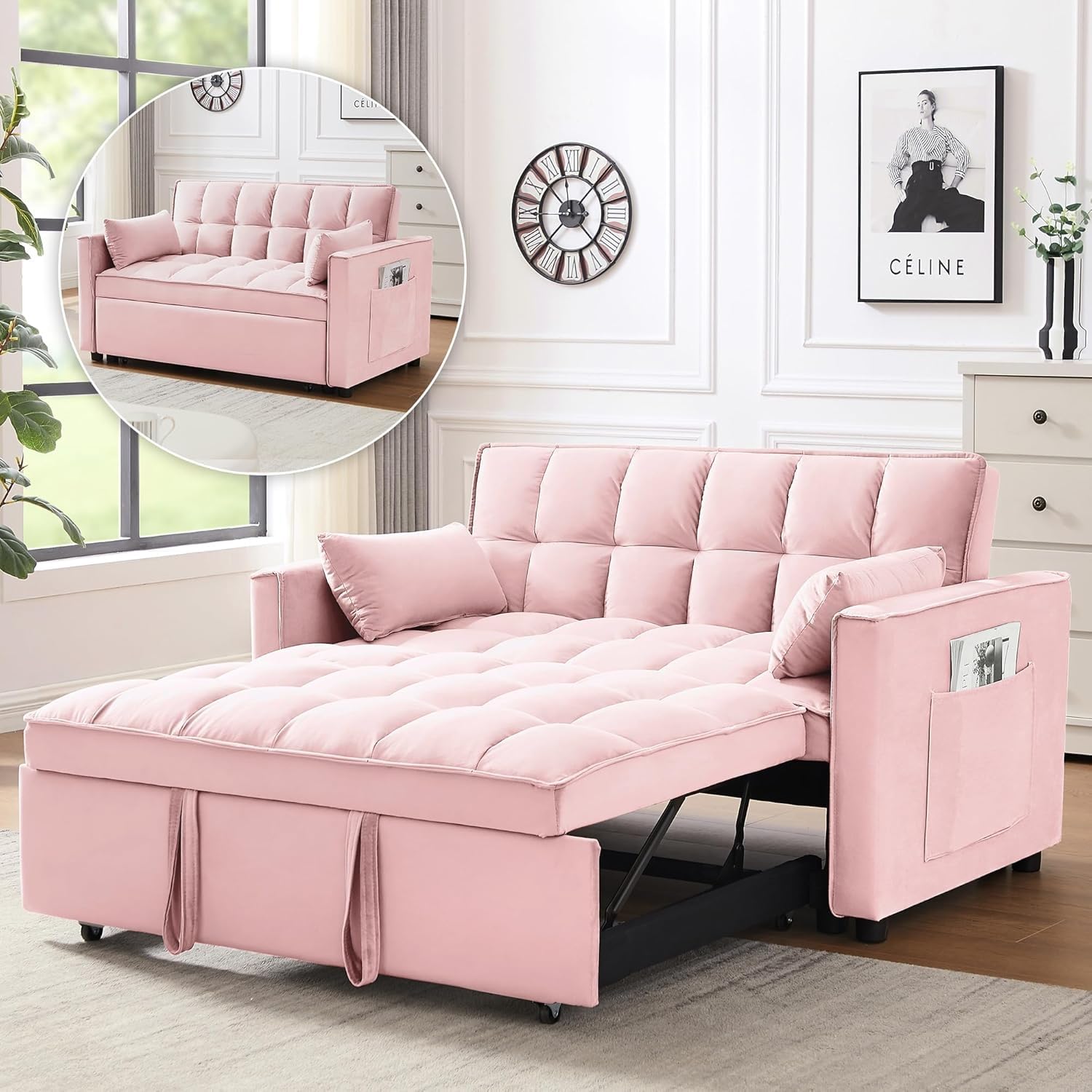 Photo 1 of **Final sale no returns allowed ** Please review ratings before purchasing**

**Venta final, no se permiten devoluciones** Revise las calificaciones antes de comprar**


tiramisubest Sleeper Sofa Bed,55'' Convertible Pull Out Couch with Side Pockets,Velve