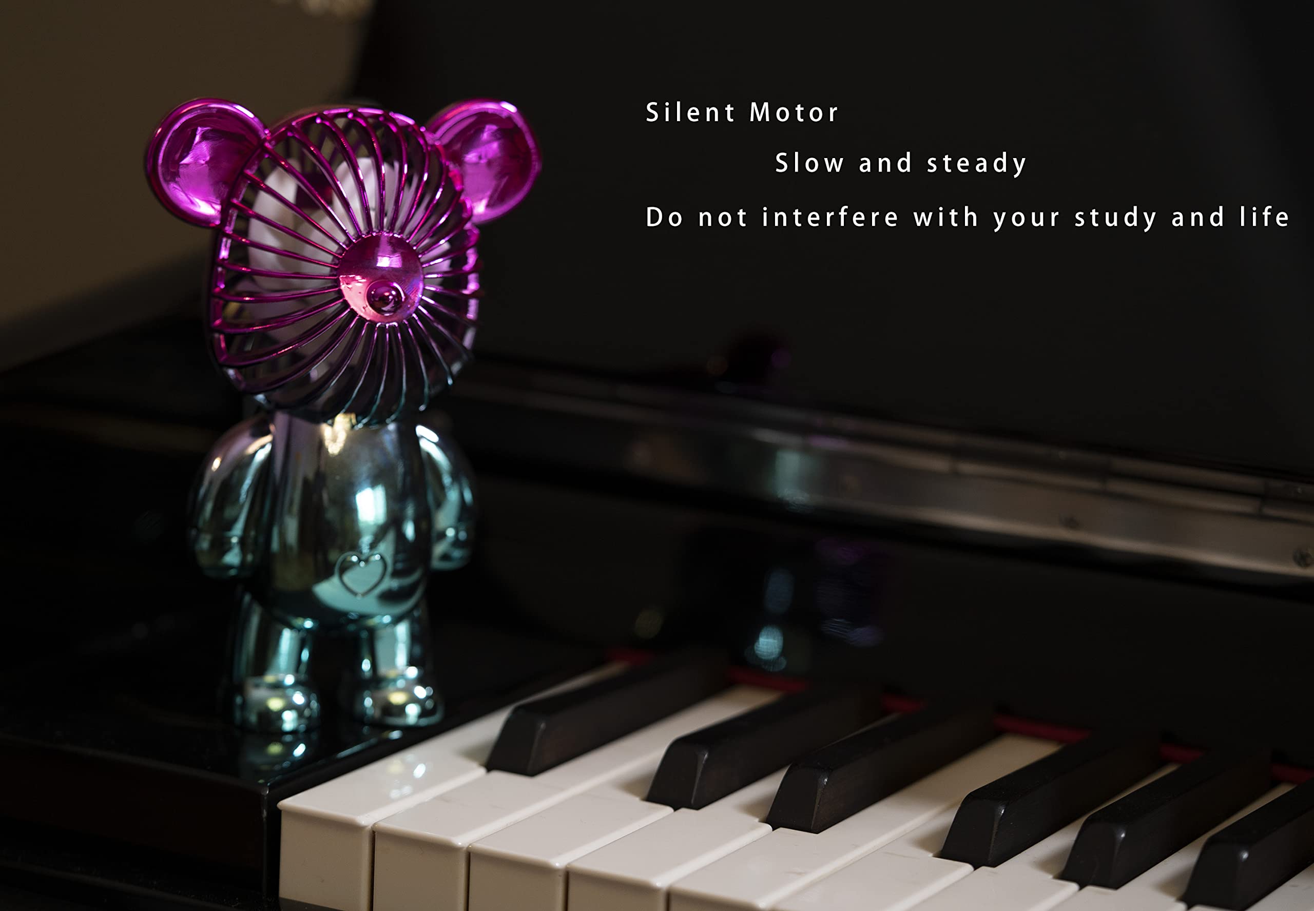 Rechargeable USB Mini Handheld Fan - Portable Cute Bear Design for Kids, Girls, Women - Home, Travel, Outdoor, Makeup Use - Violet-Blue Gradation