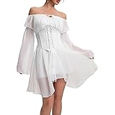 TSMNZMU Womens Two Piece Sets Corset Dress Off Shoulder Bell Sleeve Chiffon Dresses Lace-Up Mini Bustier Party Dress