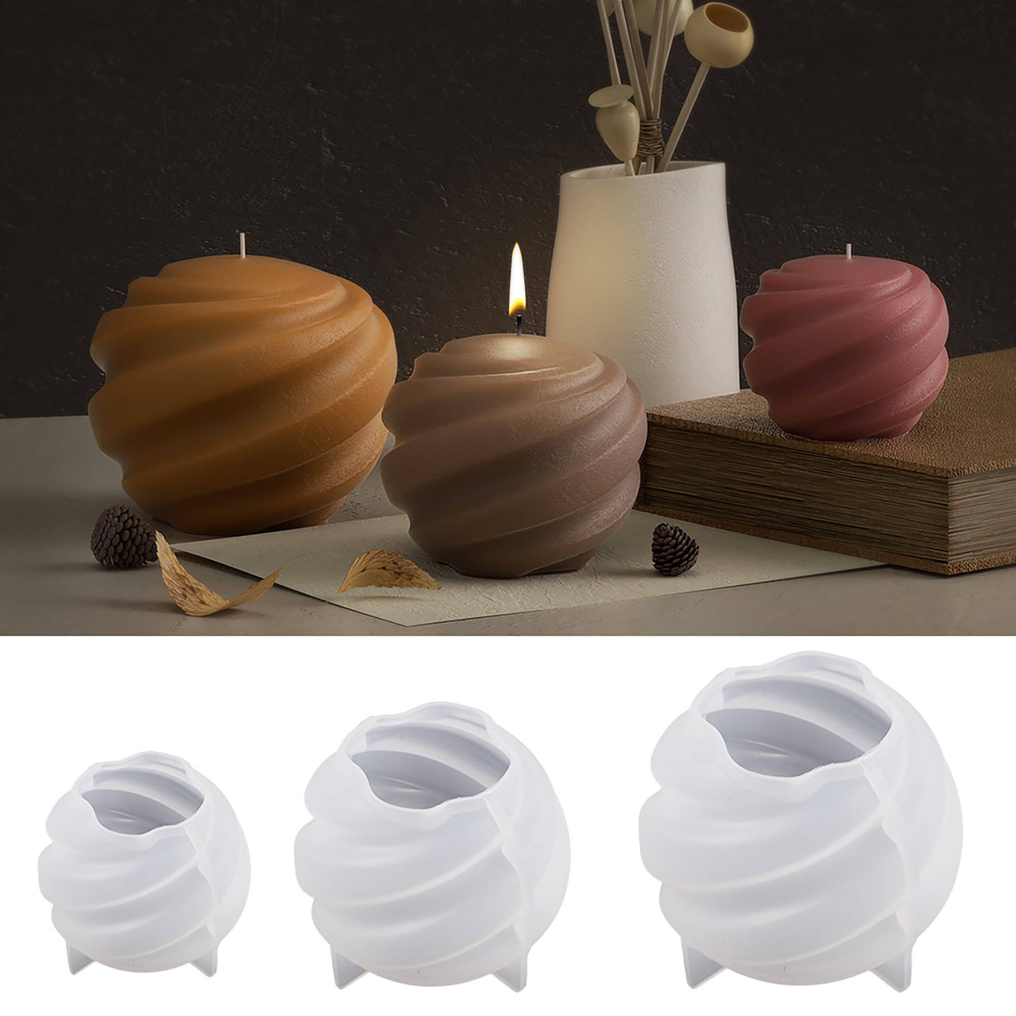 Photo 1 of 2 Pack Wave Candle Spiral Ball Resin Casting Mold Making Molds Silicone Mold for Candle Home Decorate Candle Making 3D Animal Mold