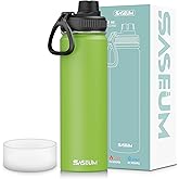 SASEUM Sport Water Bottle 22oz Stainless Steel Double Wall Vacuum Thermal Mug with Leak Proof Spout Lids, Wide Mouth Metal Insulated Water Jug for Gym and Travel（Apple Green）