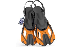 Emsina Snorkel Fins Adjustable Buckles Open Heel Swim Flippers Travel Size Short Swim Fins for Snorkeling Diving Swimming Adult Men Womens & Kids