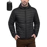 33,000ft Men's Lightweight Packable Insulated Puffer Winter Jacket with Hood, Water-Resistant Down Alternative Puffy Coat