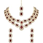 I Jewels Gold Plated Indian Wedding Bollywood Stone Choker Necklace Jewellery With Earring & Maang Tikka Set For Women