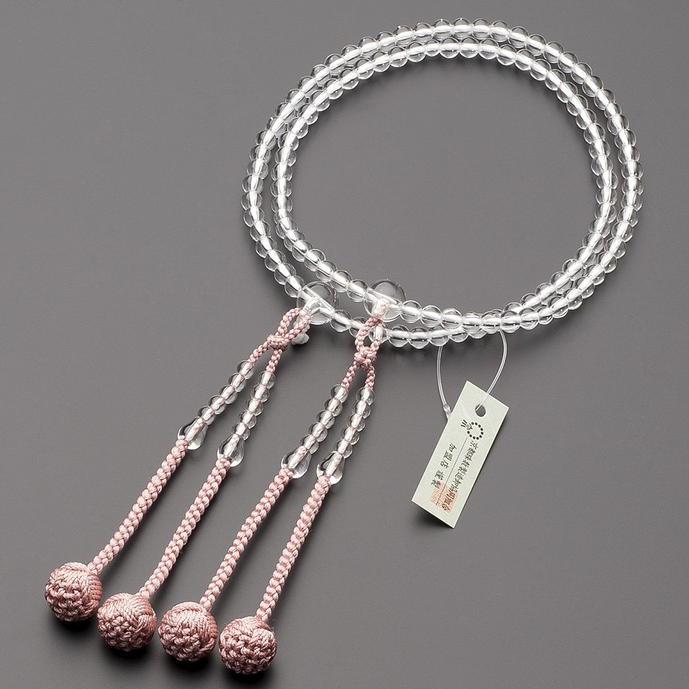 仏壇屋 滝田商店 数珠 真言宗 本式数珠 【女性用】本水晶 8寸 正絹華梵天房◆京念珠・本連数珠・二輪数珠・振分・正式数珠【滝田商店発行 京念珠製造師製作証明書付】商品画像