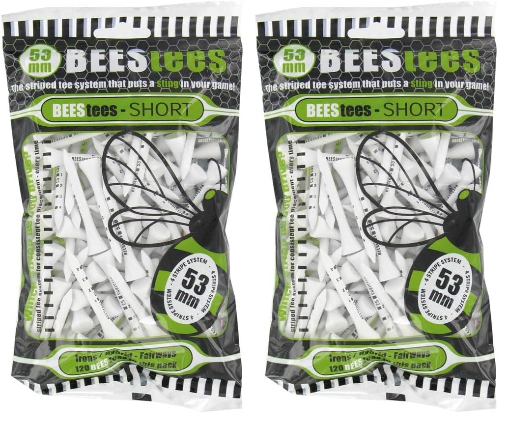 Golfers Club BEES TEES, 120 SHORT TEES 53mm FOR IRONS, HYBRID OR FAIRWAY WOODS. (Pack of 2)