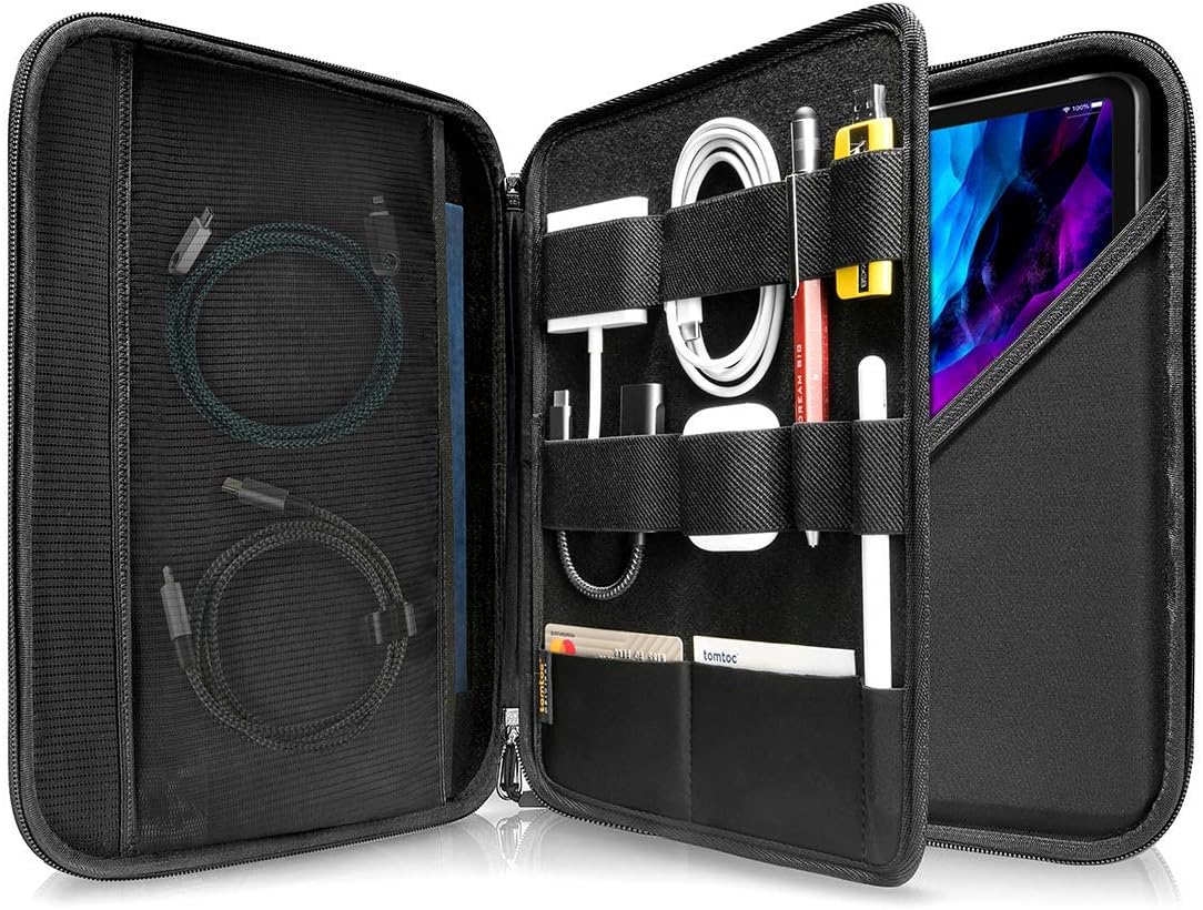 tomtoc Portfolio Case for 2020 12.9-inch iPad Pro 3rd and 4th Gen, Business Briefcase Organizer Bag for Charger, iPad Pencil, Cable, Carrying Storage Padfolio with Tablet Sleeve Fit Surface Pro 12.3