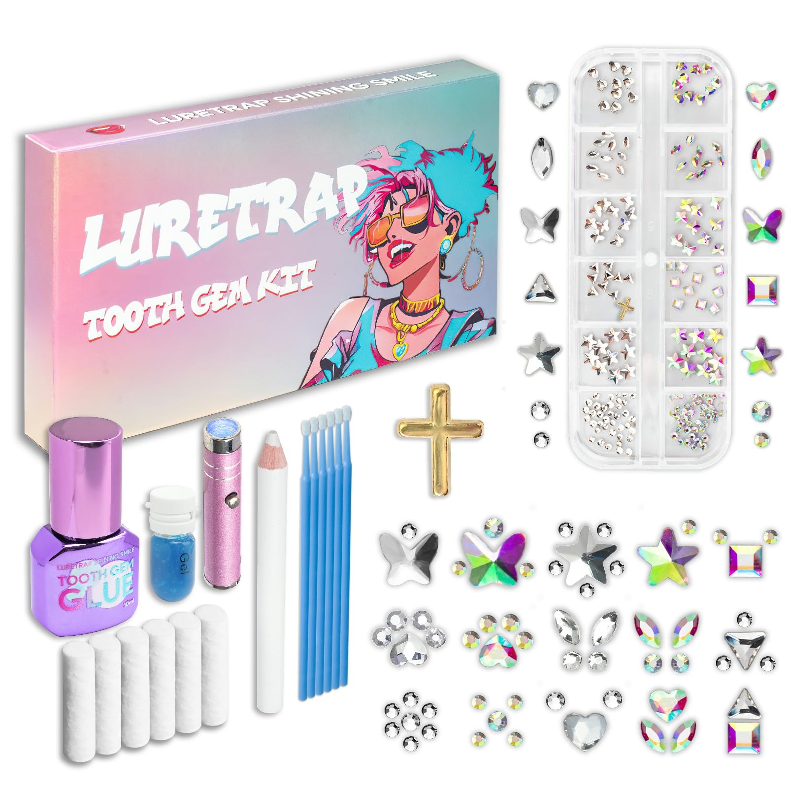 Photo 1 of Luretrap Y2K Trendy 30 Pieces Crystal Tooth Gem Kit - Unleash Your Sparkly Smile, NTGK-24462