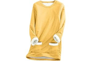 maisdgop Fleece Sweatshirts for Women Sherpa Lined Crewneck Sport Sweatshirt Comfy Long Sleeve Pullover Winter Thicken Tops