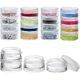 5 Set (20 Pieces) Stackable Cosmetic Containers with Screw Lids and Labels，10 Grams Clear Plastic Empty Jars Small Makeup Sample Containers for Beauty Products