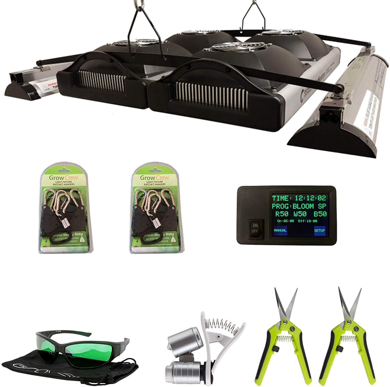 California Lightworks Solar System 1100 UVB Premium Package- Optimal Performance Accessories Included | 2 Pairs Grow Crew Ratchet Hangers and Legalize Tomatoes Sticker
