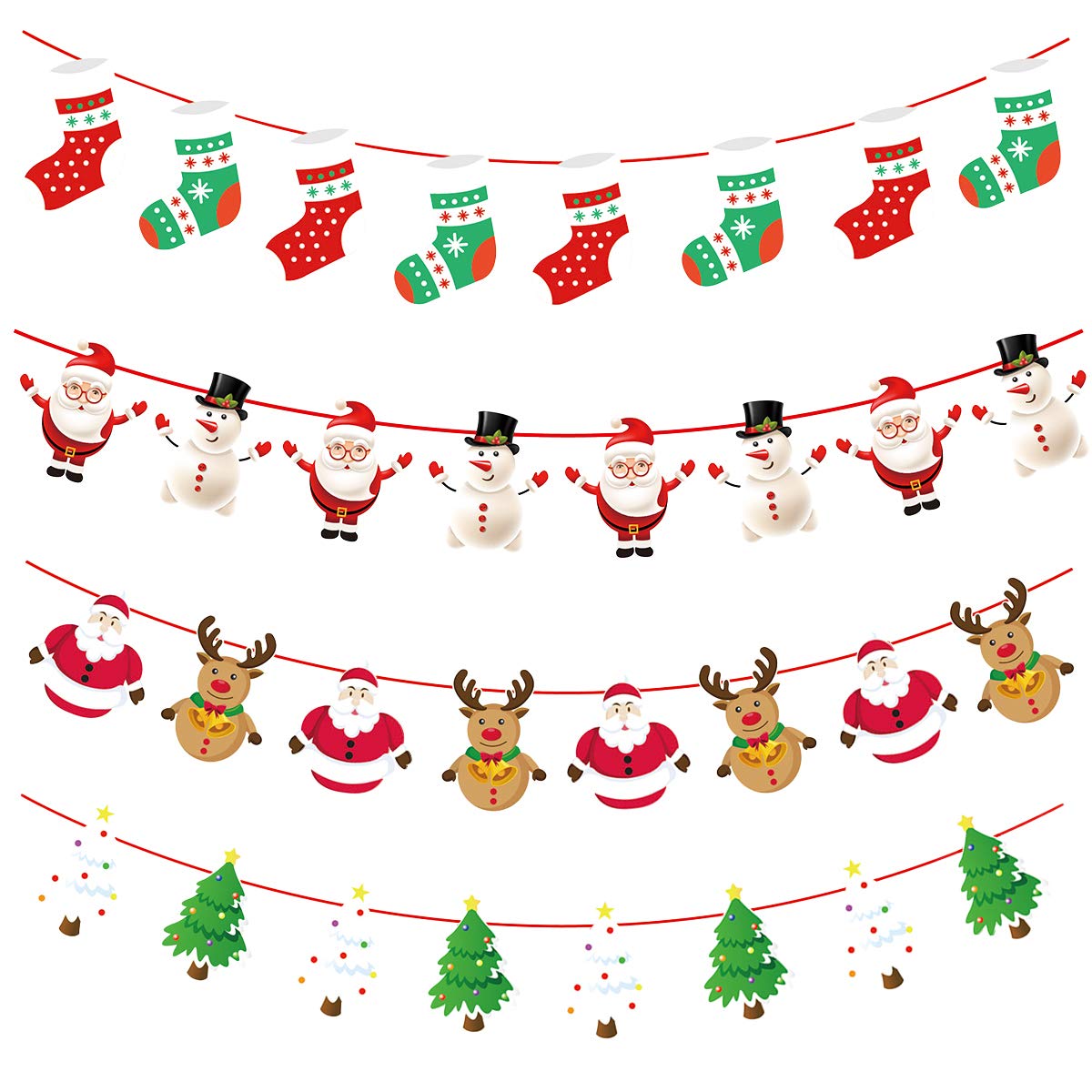 Christmas Decorations Hanging Bunting Garland, 4 Pack Christmas Hanging Paper Banners Bunting Garland for Xmas Window Fireplace Office Decoration (4PCS)