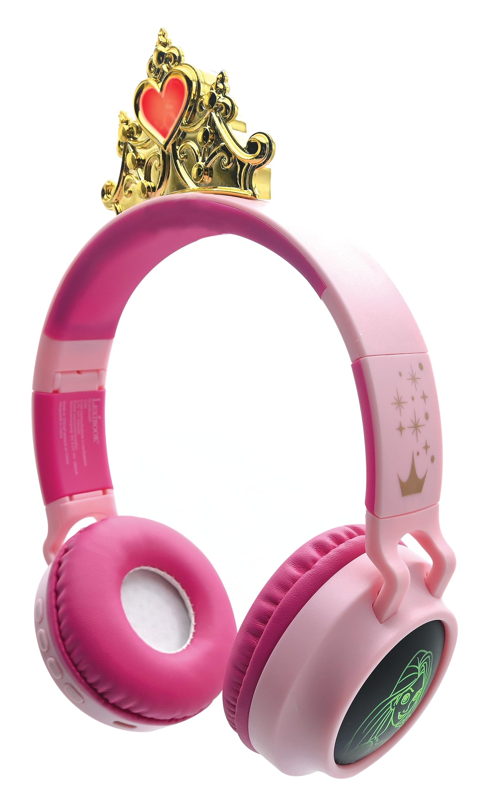 LEXIBOOK, Disney Princesses, Wireless and wired 2-in-1 headset with Princess crown, sound limited to 85 dB, light effects, foldable, adjustable, rechargeable, HPBT015DP