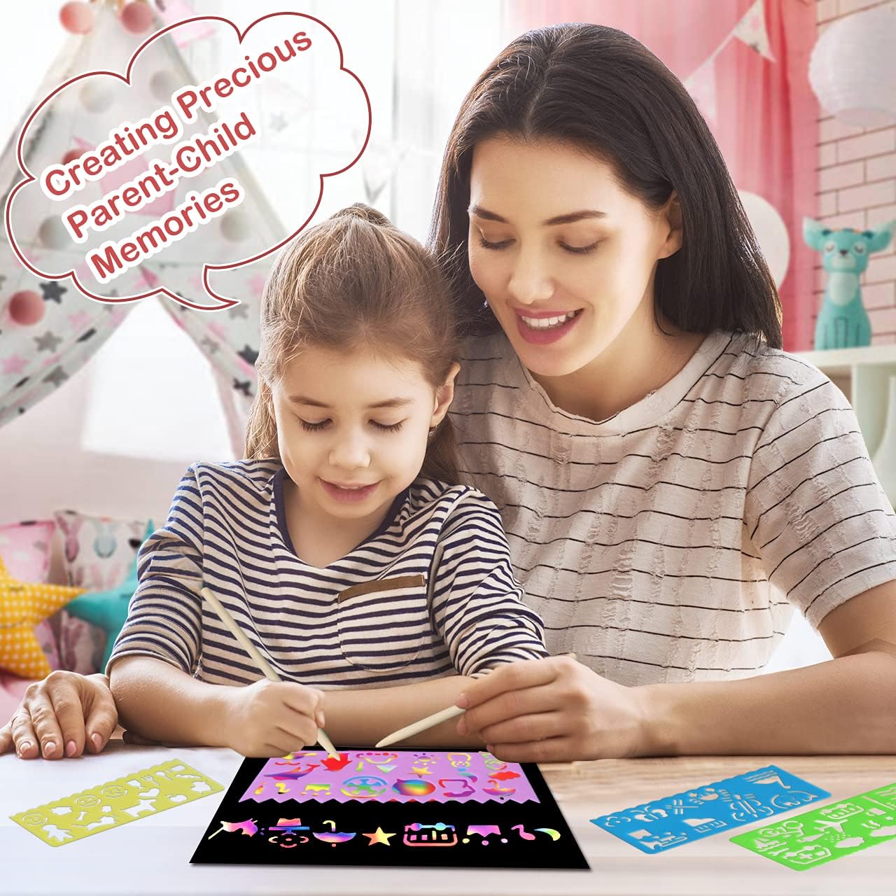 ZMLM Scratch Paper Art Set: 59Pcs Magic Drawing Art Craft Kid Black Scratch off Paper Supply Kit Toddler Preschool Learning Bulk Toy for Age 3 4 5 6 7 8 9 10 Girl Boy Holiday|Party Favor|Birthday Gift: Toys & Games