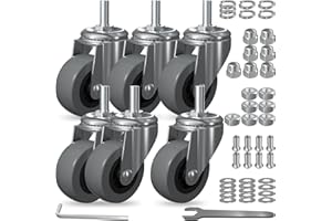 EUOKOK 6 Pack Creeper Wheels 2.5 Inch Heavy Duty Swivel Caster Wheel Creeper Castors Replacement for Creeper Service Cart Stool Post Mount, M10 (Around 3/8") x 1" Metric Threaded Stem Casters Wheels