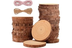 OPULANE Natural Wood Slices Ornaments 30Pcs 2.8-3.1 Inches Unfinished Wood Rounds with Predrilled Holes Round Wooden Circles with Tree Bark for Crafts Arts DIY Christmas Ornaments Burning Painting