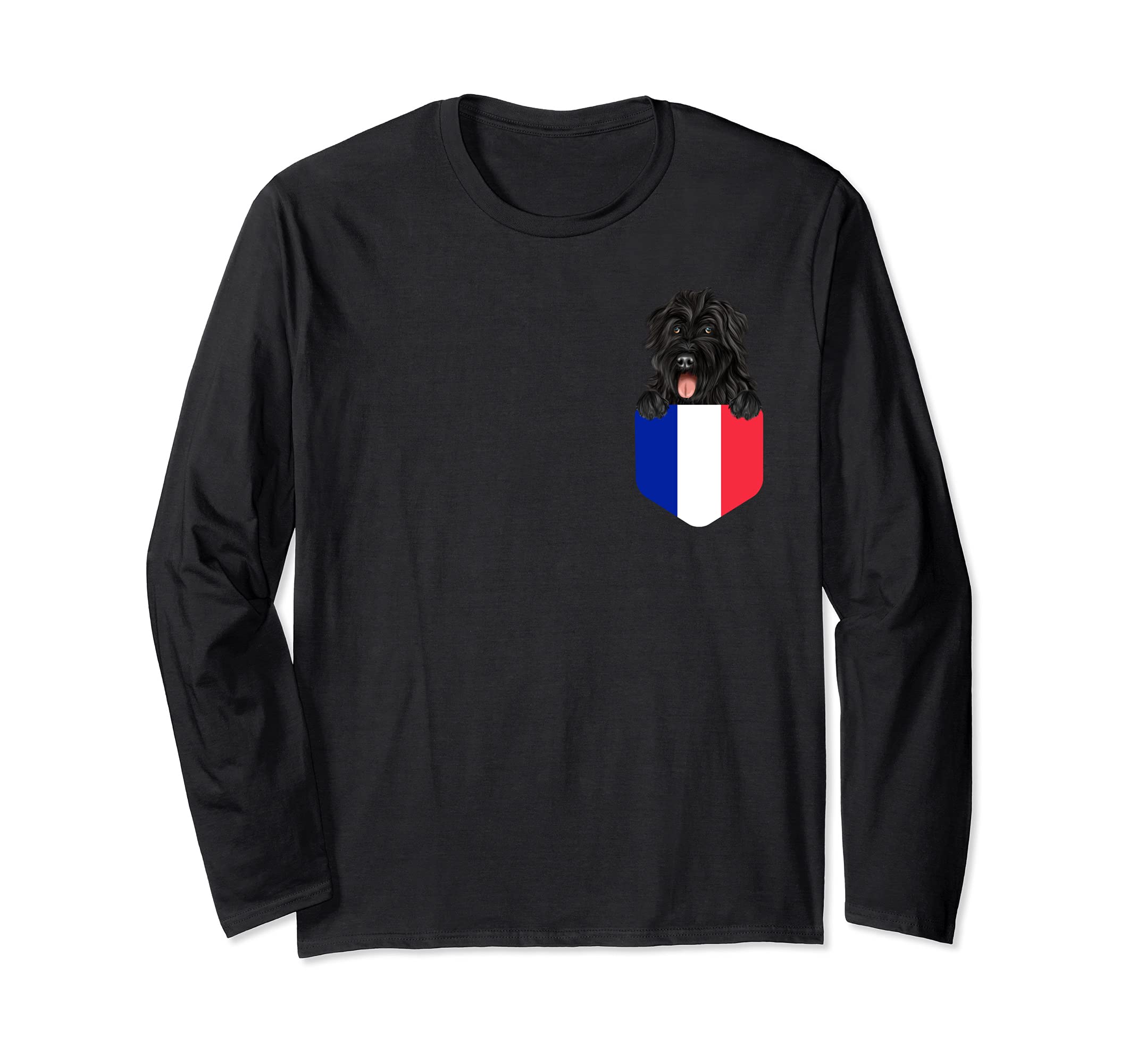 France Flag Bouvier des Flandres Dog In Pocket Long Sleeve T-Shirt