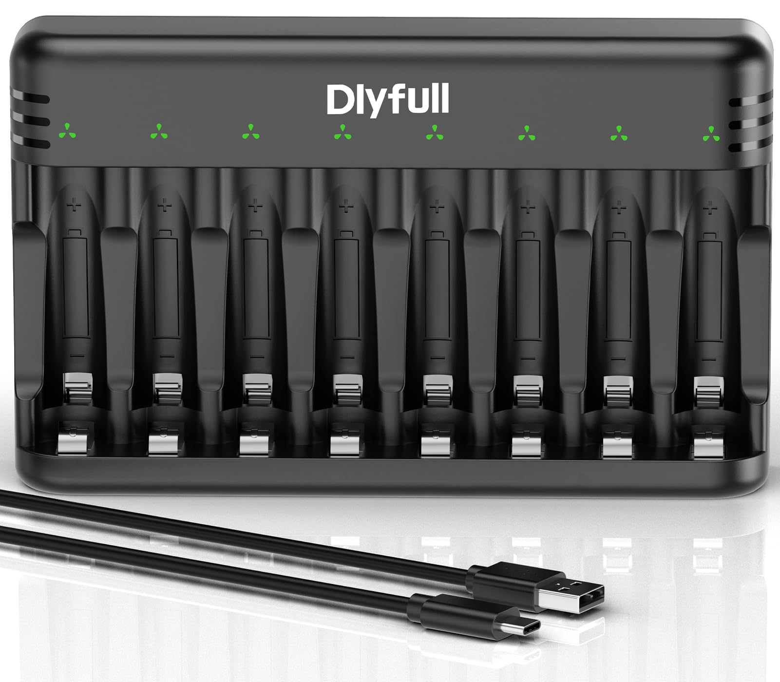 Dlyfull 電池充電器 単4 単3 充電池 充電器、USB Type-C入力 8スロット単三 単4 充電器/充電式ニッケル水素電池 充電器/ニカド充電池に対応 同時充電 LEDライト 単3 バッテリー 充電器 エネループ 充電器 単3 充電池充電器 (黒色) の商品画像