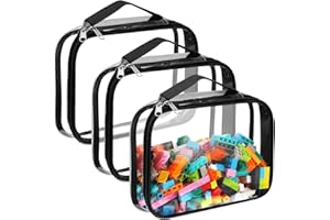 Sanwuta 3 Packs Toy Storage Bags with Zipper, Clear PVC Organizing Waterproof Toy Bags for Board Games, Building Blocks, and Kids Books(12.6 x 9 x 2.36 Inch,Black)