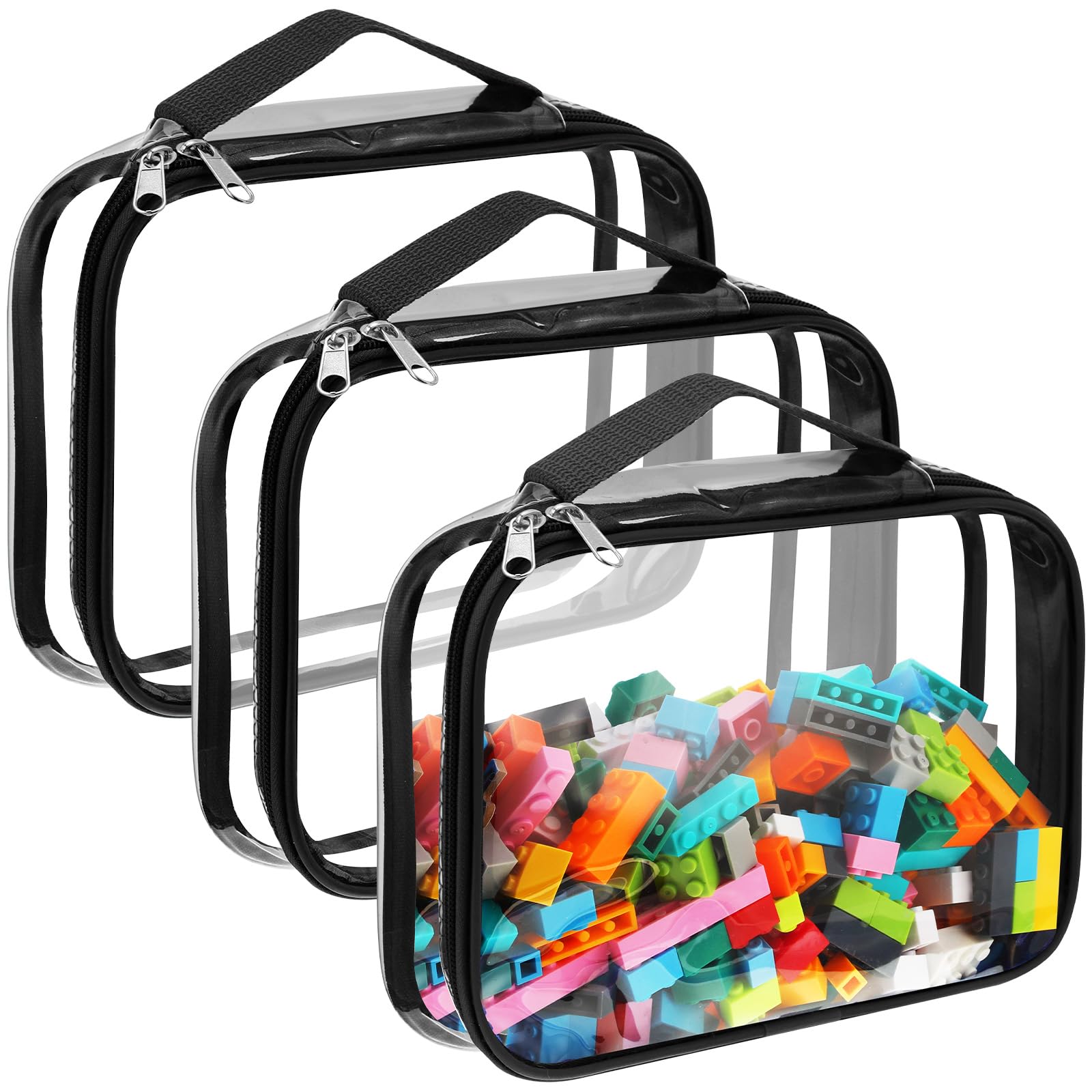 Photo 1 of Sanwuta 3 Packs Toy Storage Bags with Zipper, Clear PVC Organizing Waterproof Toy Bags for Board Games, Building Blocks, and Kids Books(12.6 x 9 x 2.36 Inch,Black)