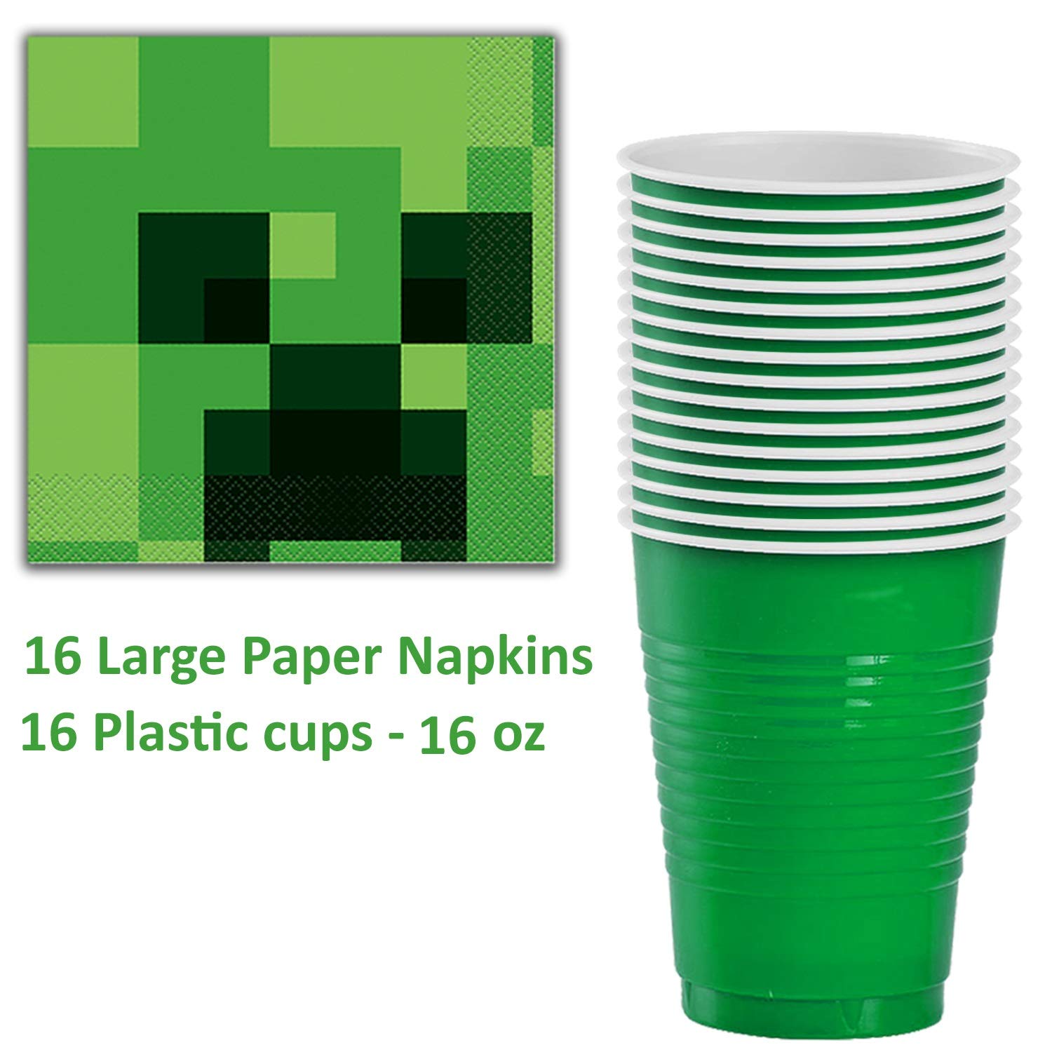 Minecraft Party Supplies for 16 Dinner Plates, Dessert Plates