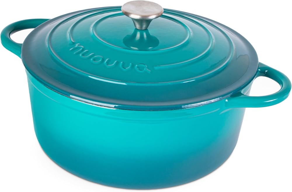 Nuovva Enamelled Cast Iron Dutch Oven 6.4 Quart Teal 28cm Lid