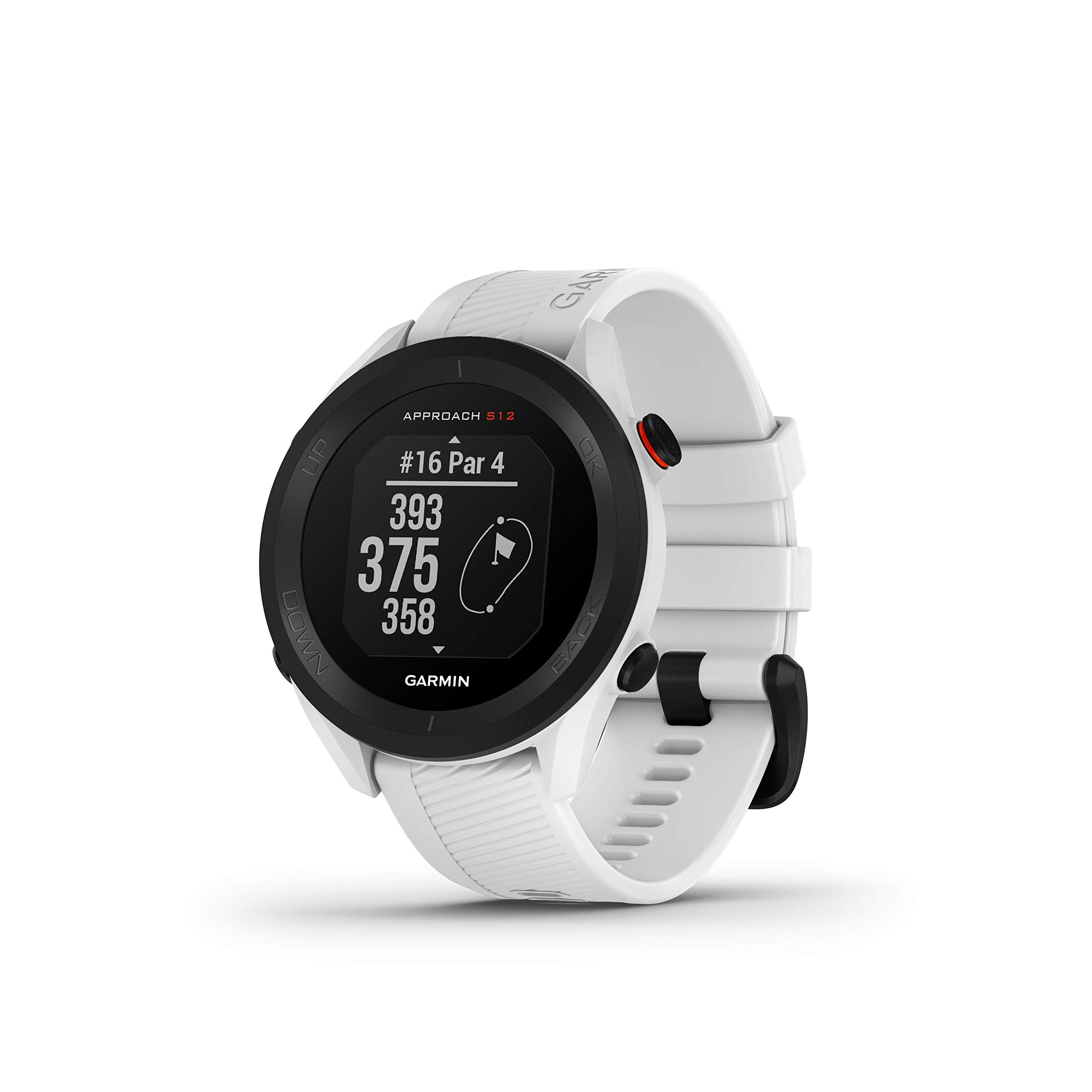 Garmin Approach S12, 44mm GPS Golf watch, essential on course features, pre loaded with 43,000 courses, up to 30 hours in GPS mode, White