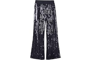 WELAKEN Girls Sequin Flare Pants Sparkle Elastic Waist Dance Pants with Pockets