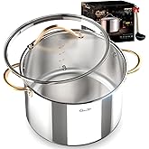 Ciwete Stock Pot 12 Quart, 18/10 Tri-Ply Stainless Steel All Clad Stock Pot with Lid, Seamless 12 QT Cooking Pot with Copper Handle, Healthy Stockpots, Induction, Gas, Oven and Dishwasher Safe