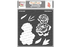 CrafTreat Layered Flower Stencils for Painting on Wood, Canvas, Paper, Fabric, Wall and Tile - 2 Step Peony - 6x6 Inches - Reusable DIY Art and Craft Stencils for Painting Flowers Peony Stencil