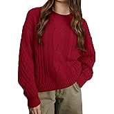 EGOCKAL Girls Cable Knit Sweaters Crewneck Lantern Long Sleeve Drop Shoulder Warm Jumpers for Kids Size 5-14Y