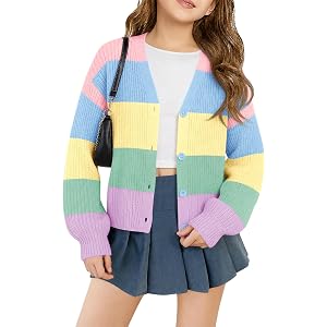 Haloumoning Girls Cardigan Sweaters Kids Colorblock Button Front Sweater | Long Sleeve Cardigans, Fall Fashion Knit Outerwear