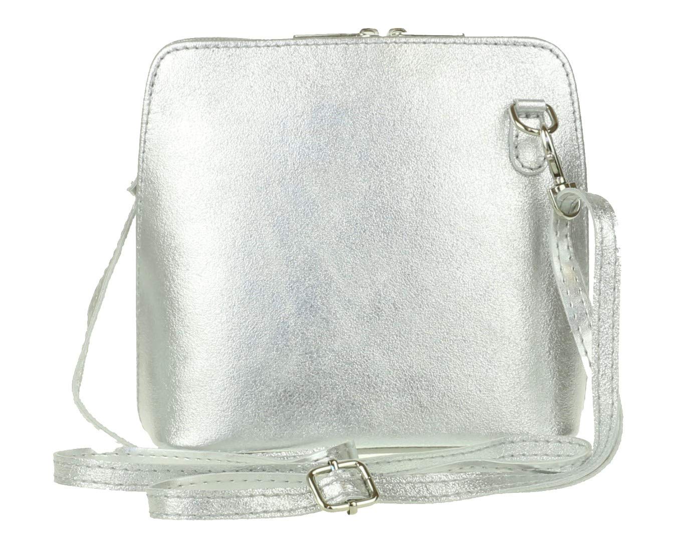 Girly Handbags Womens Metallic Genuine Leather Cross Body Shoulder Bag (Silver)
