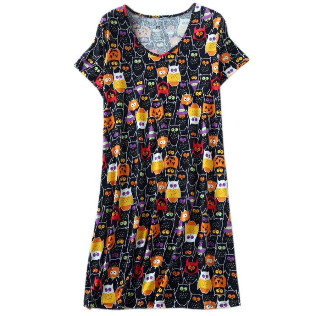 ENJOYNIGHT Womens Cotton Sleepwear Short Sleeves Print Sleepshirt Sleep Tee (Owl, XXL)