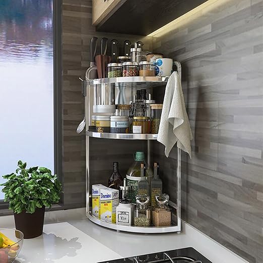 Amazon Com Kitchen Shelf Kitchen Corner Shelf Shelves Corner Basket Rack Stainless Steel Corner Shelf Organizer Mounted Kitchen Storage Racks Color B Size 62cm24cm Kitchen Islands Carts