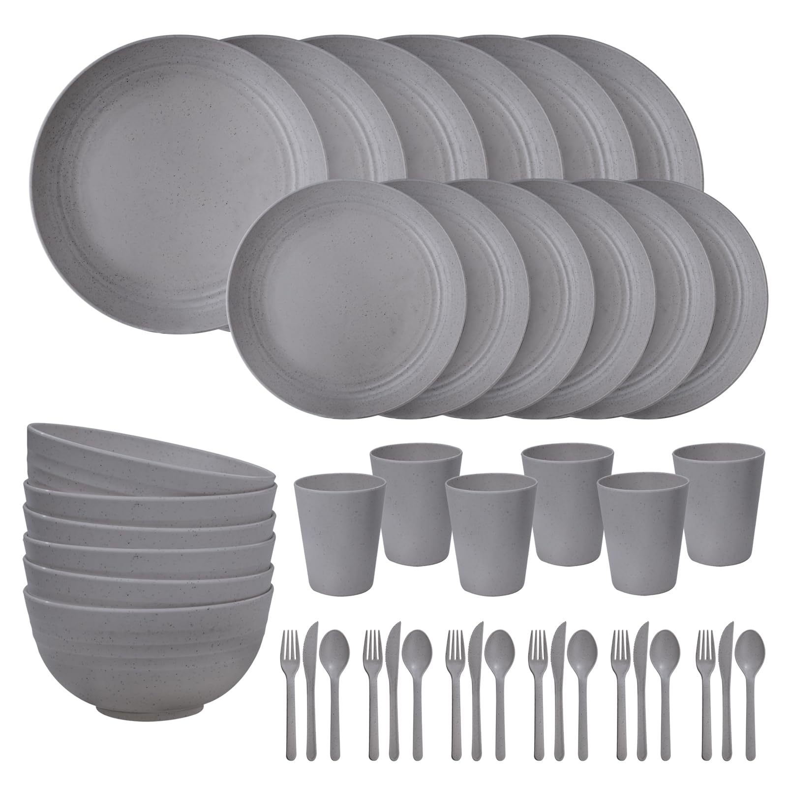 Photo 1 of EI 42pcs Wheat Straw Dinnerware Set,Reusable Plastic Plates Unbreakable,Plates and Bowls Sets for College Dorm Room,Camping,Picninc,Halloween