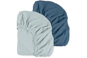 LYRICHOM BABY Muslin Mini Crib Sheets, 2 Pack for Baby Boy and Girl, Soft Breathable Stretchy Baby Pack N Play Mattress and Mini Cribs Sheet, Universal Fitted Portable/Mini Crib Mattresses (Bright Colors)
