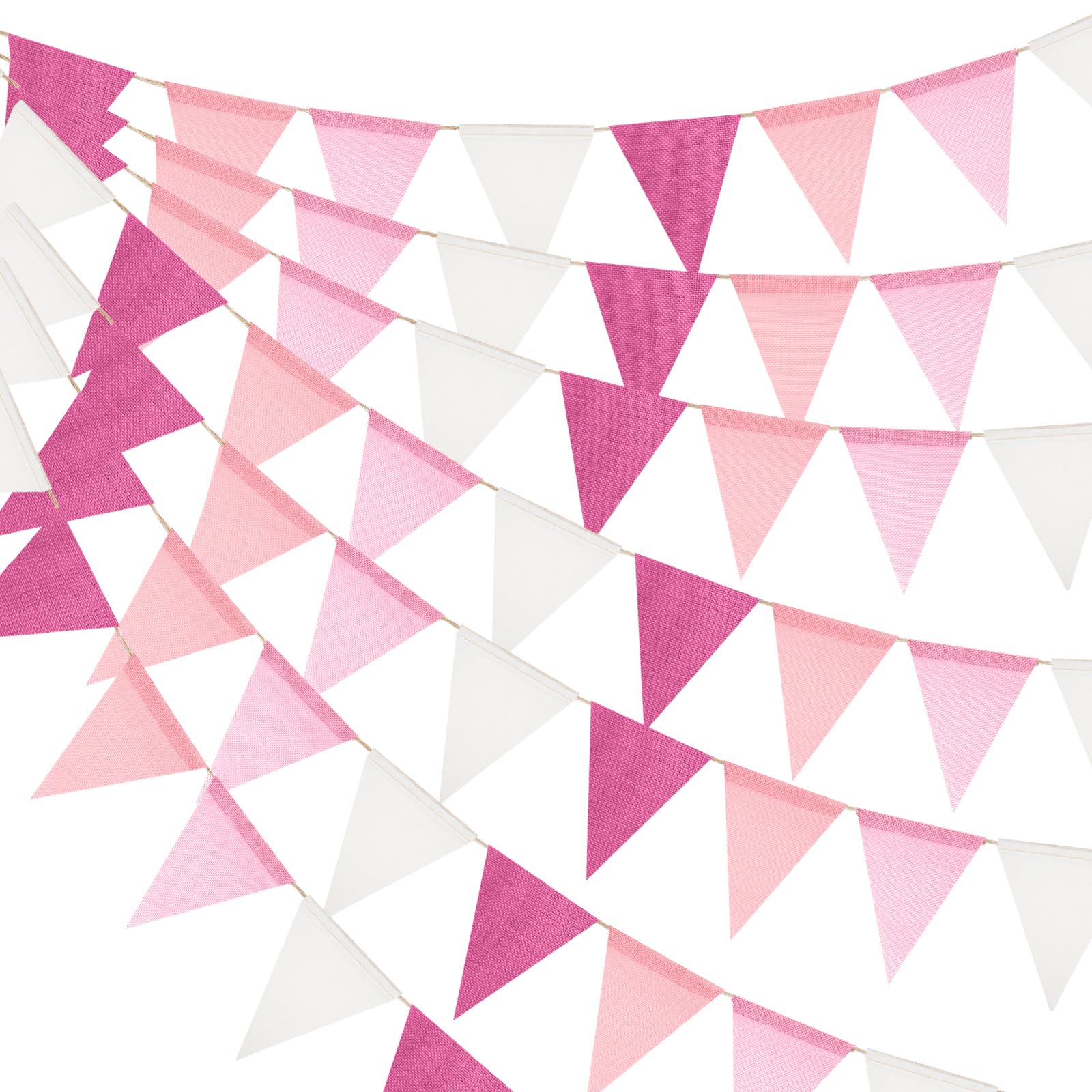 jijAcraft Pre-strung Pink Hessian Bunting: 60PCS Burlap Bunting 20M Garden Outdoor Hessian Banner Burlap Triangle Flags Banner for Wedding Birthday Baby Shower Nursery Garden Decorations