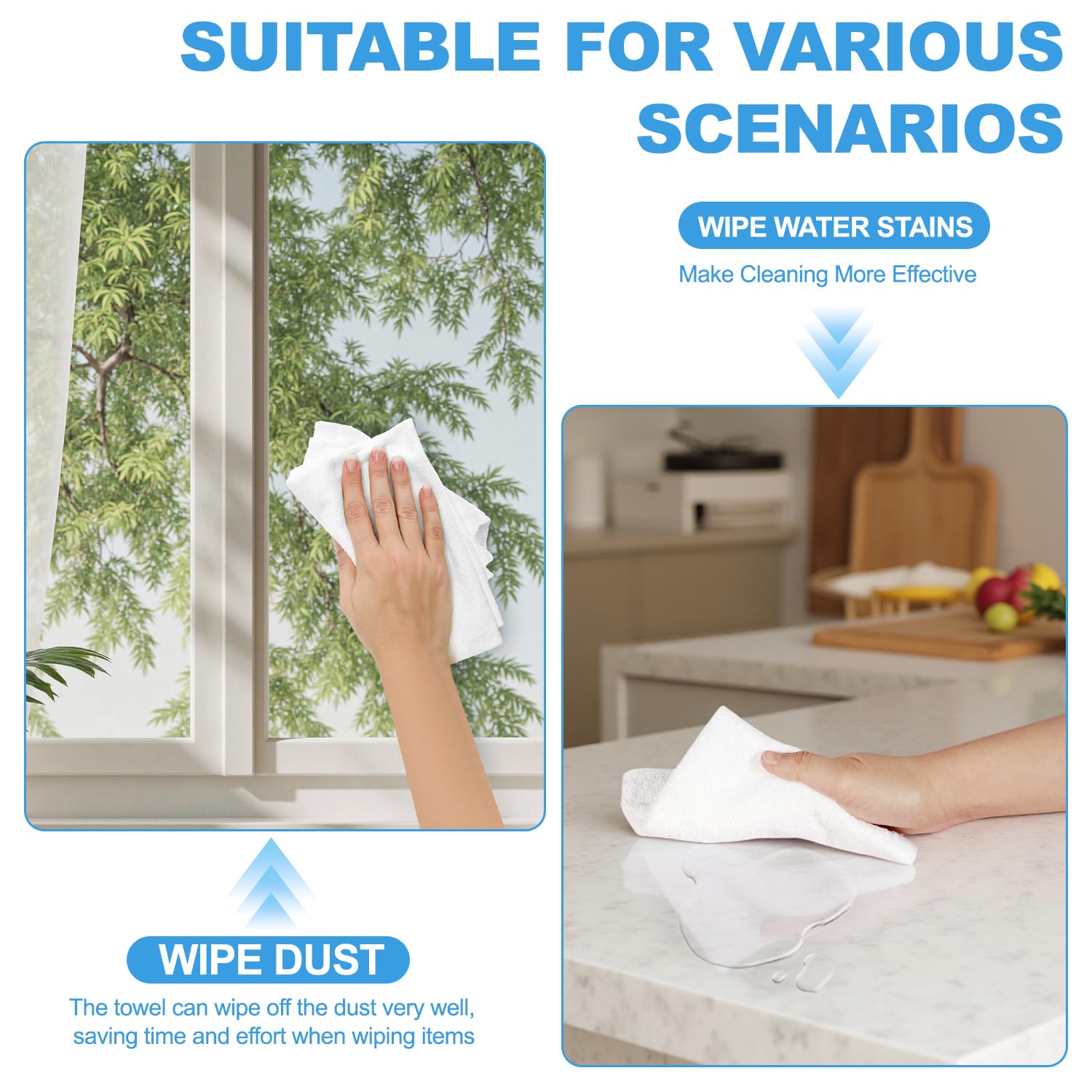 12 Pack 100% Cotton Wash Cloth, 12x12 Inch Highly Absorbent and Soft Feel Fingertip Towels, Machine Washable Washcloths for Bathroom, Gym, Hotel, Spa and Kitchen, White