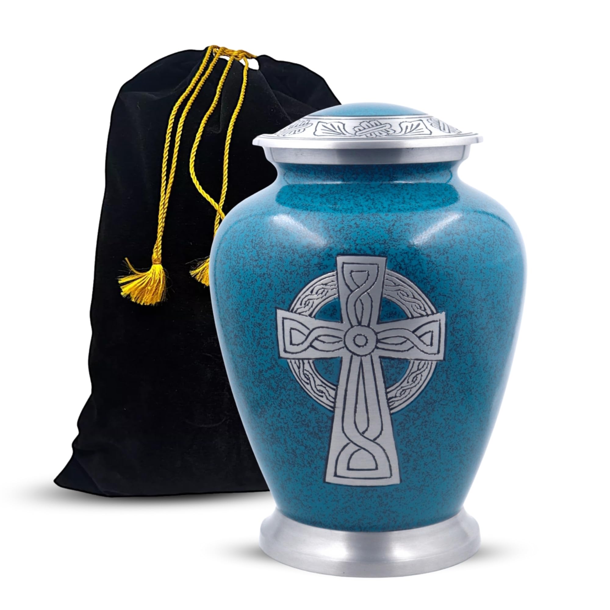 Celtic Cross Engraved Aluminum Cremation Urn for Human Ashes Adult – Handcrafted Funeral Burial Urn for Men & Women, Large 200 lbs, Granite Finish
