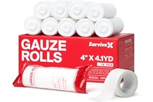 SurviveX - 4" Stretch Gauze Roll – Conforming Medical Bandage Wrap for Wound Care, First Aid, and Injury Dressing, 10 Count