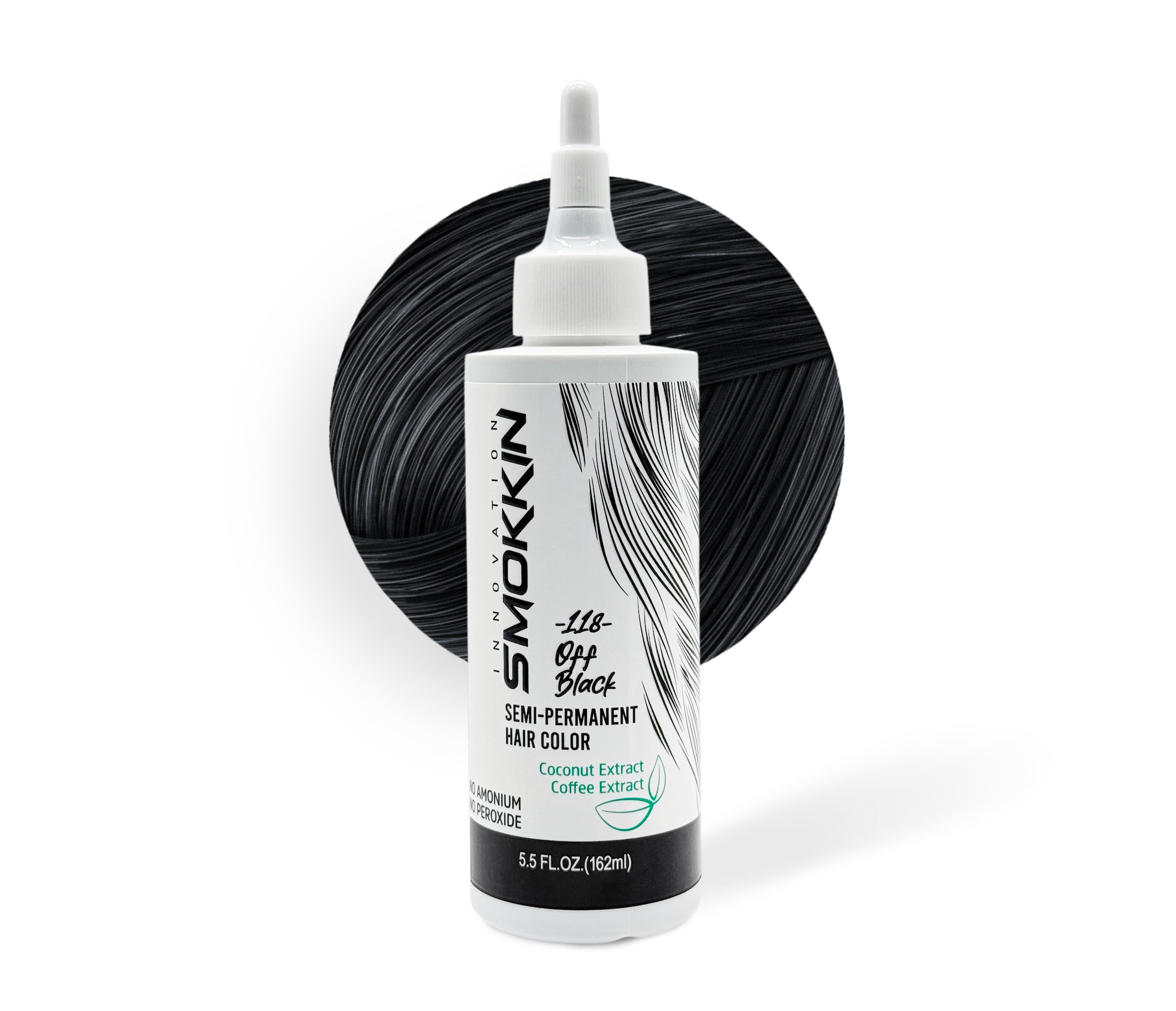 Photo 1 of Smokkin Innovation Semi-Permanent Hair Dye - 118 Off Black with Coconut & Coffee, 5.5 FL. OZ. (162 ml) - Intense Off Black for Healthy, Shiny Hair - Vegan, Ammonia-Free, Peroxide-Free.