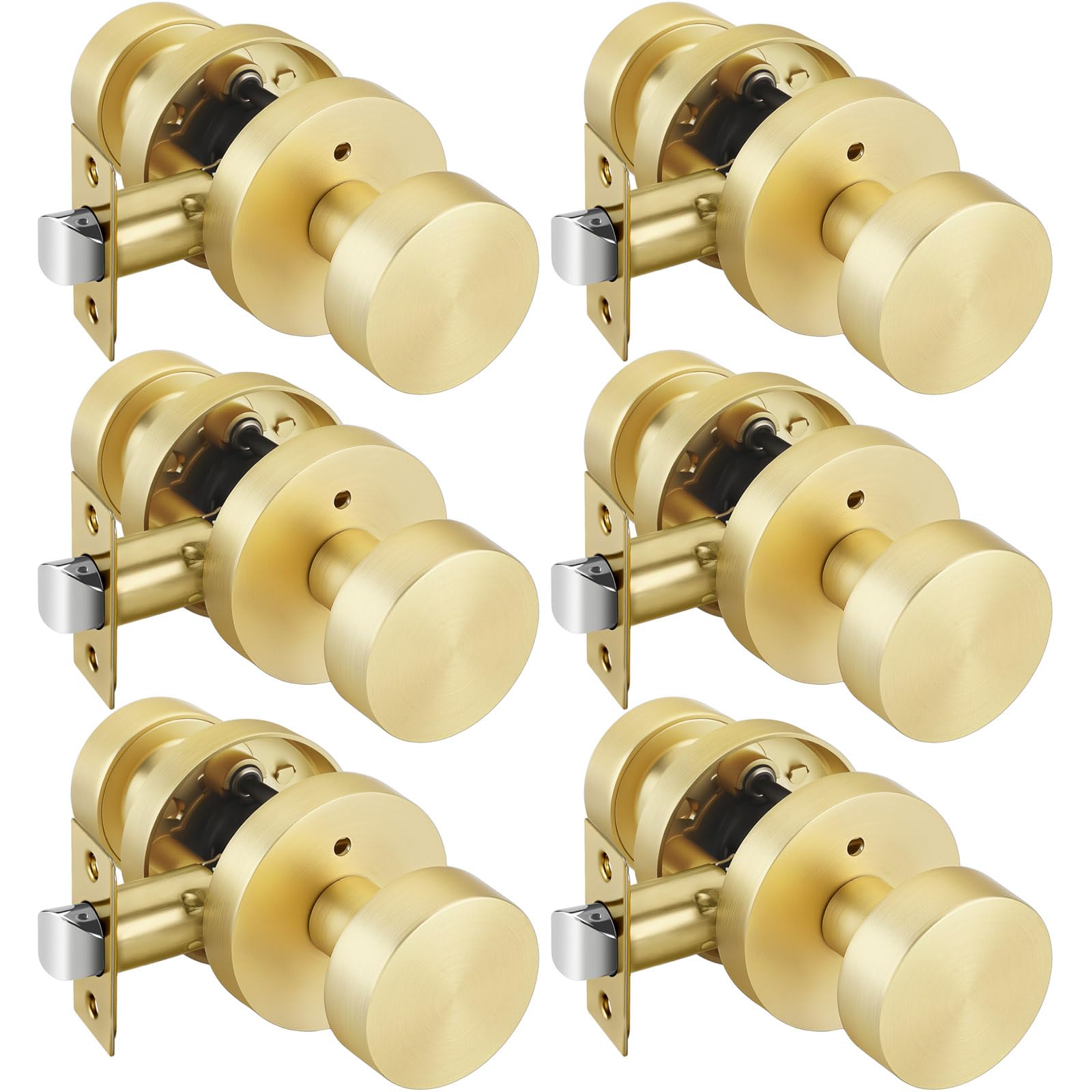 Photo 1 of goldenwarm Gold Door Knobs Interior, Zinc Alloy Round Ball Brushed Gold Privacy Door Knobs for Bedroom, Bathroom, Modern Heavy Duty Interior Doorknobs - 6 Pack