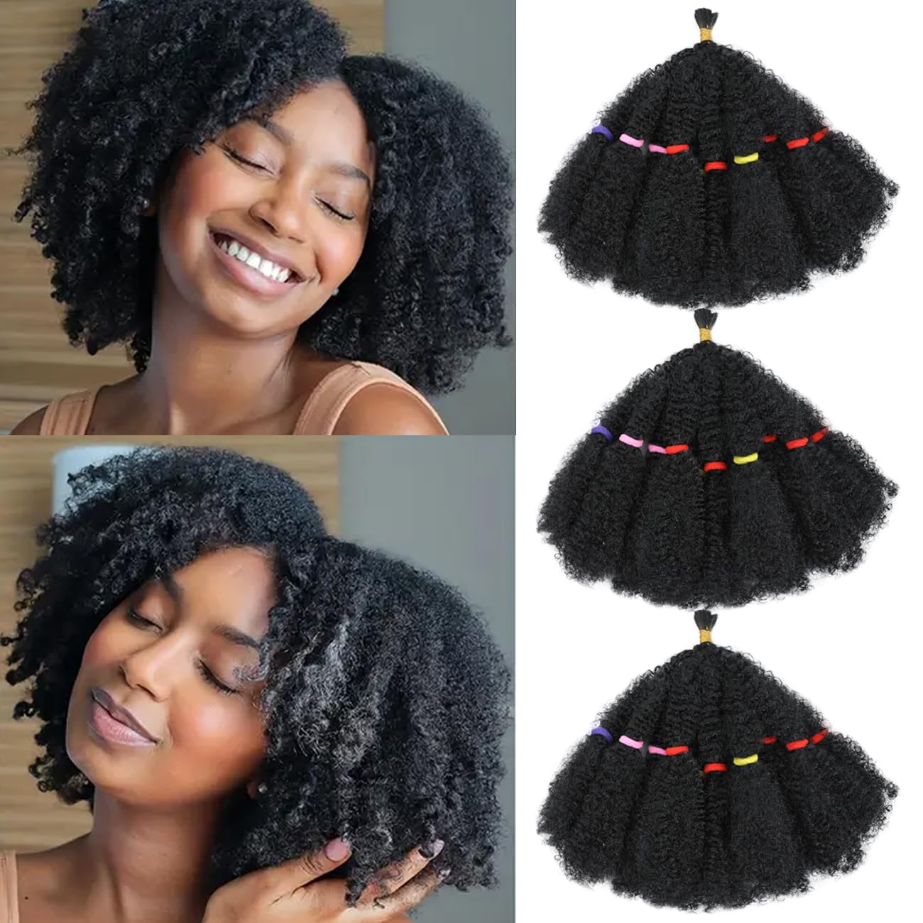AMLUCKS Afro Kinky 10 Inch 3 Packs Marley Twist Hair Pre-Separated Bulk Springy Braids for Cuban Twist Faux Locs Crochet Synthetic Extensions (1B#, 10inch)