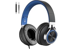COOSII AC01 Over-Ear Headphones Wired, Passive Noise Isolating Corded Stereo Headsets with Mic Volume Control for Adults Teens 3.5mm for Chromebooks, Laptop, Computer, Tablets, Travel (Black Blue)