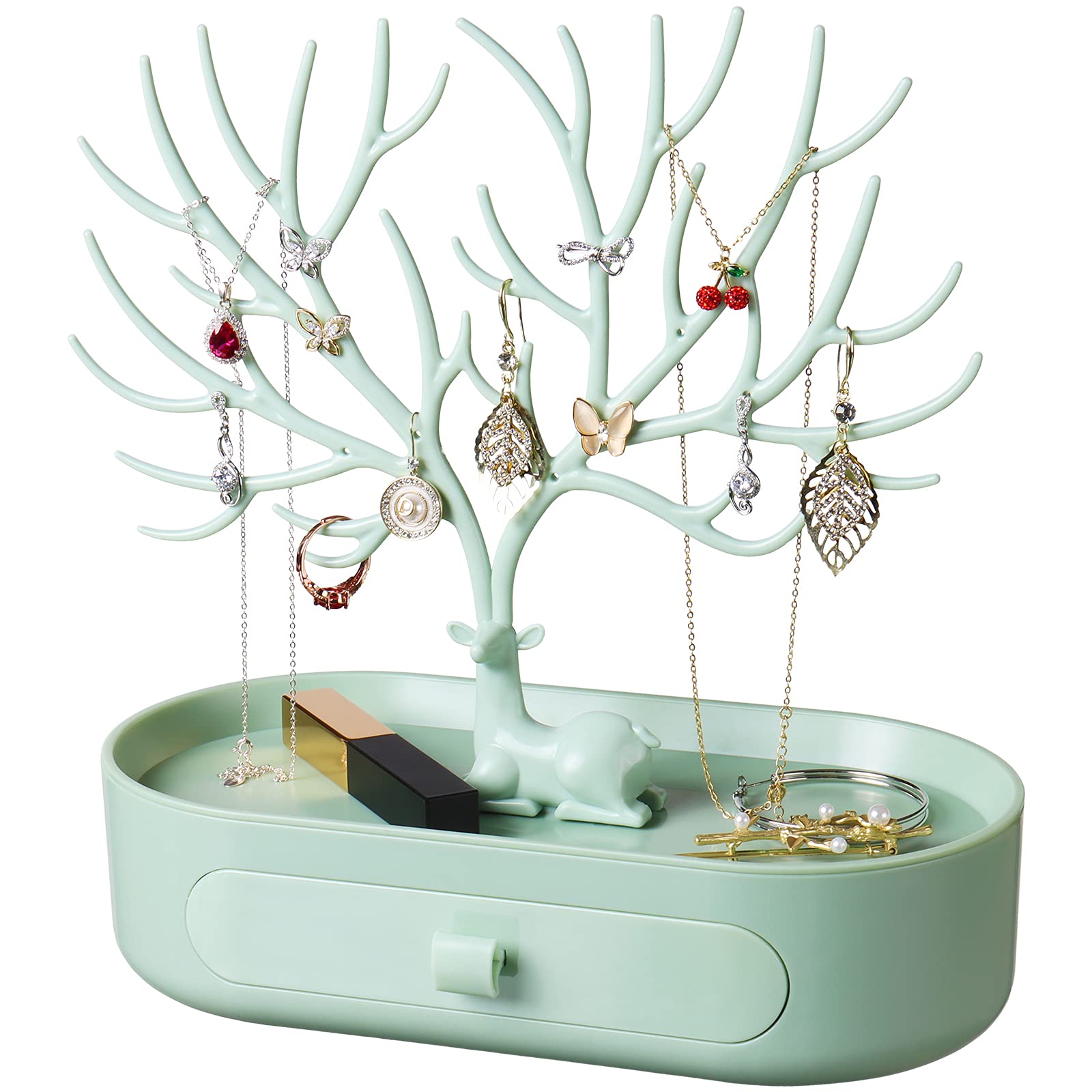 penobon Antler Jewellery Organiser Stand with Drawer, Plastic 3 in 1 Jewellery Holder for Earrings Necklaces Bracelets and Ring โ image 1