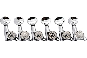 Eddaray 6 Inline Vintage Guitar Machine Heads - 1:15 Gear Ratio Sealed Tuning Key Pegs Tuners with Oval Shaped Button Replacement(E-1006, Chrome)