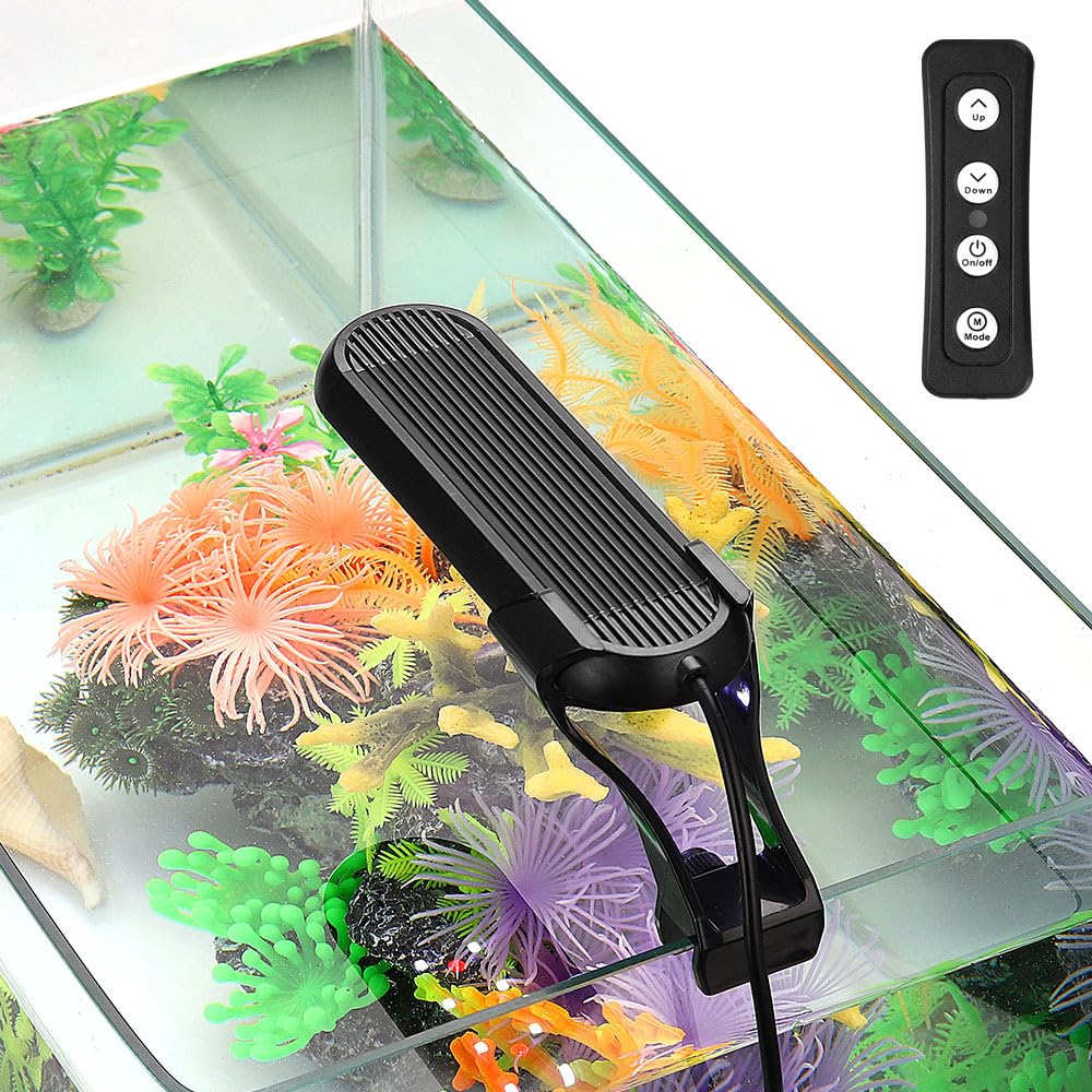 Tigerlily Enterprises 6W Clip-On Aquarium LED Light – Full Spectrum RGB Nano Fish Tank Lamp with 14 Lighting Modes, Remote, Timer & Adjustable Brightness for Planted & Marine Aquariums up to 20L