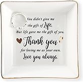 HOME SMILE Bonus Mom Gifts Mother's Day,Step Mom Ceramic Ring Jewelry Dish Tray Plate for Birthday Christmas-You Didn't Give Me Life but Life Gave Me You,Thank You for Loving Me As Your Own